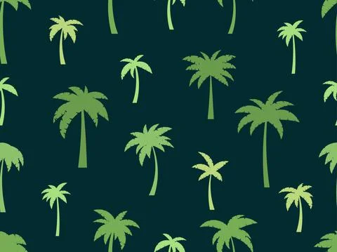 Green palm trees seamless pattern. Exotic summer tropical background. Palm tr Illustrazione stock