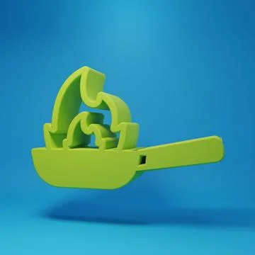 Green Pan with fire icon isolated on blue background. Minimalism concept. 3.. Stock Illustration