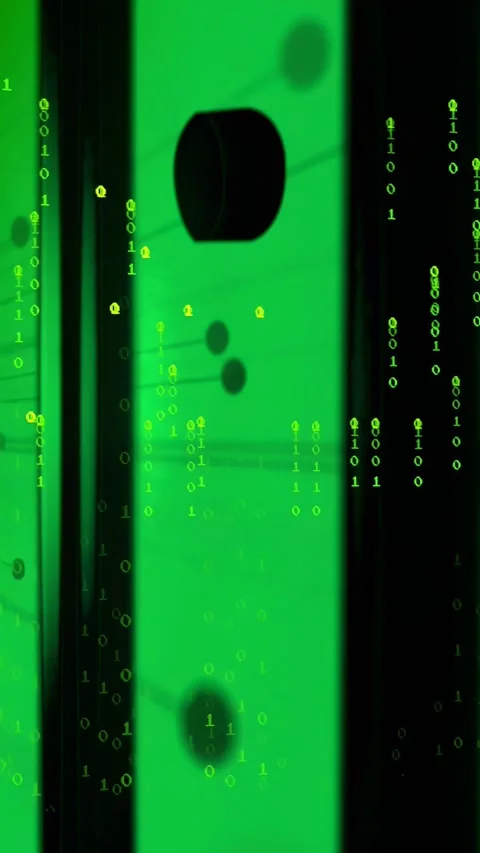 Green panel receiving data input, streaming binary and shifting spots, Stock Footage 331270768