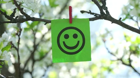 A green paper note with a happy face on it. Stock Footage 307556896