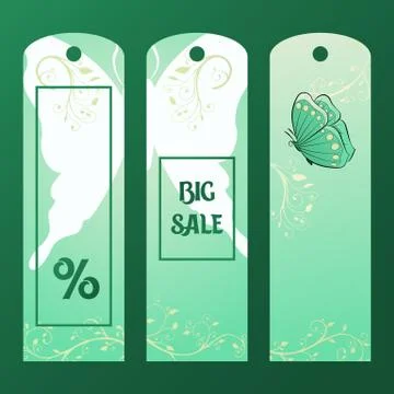 Green paper tag for big sales. Tag discount. Label template. Stock Illustration