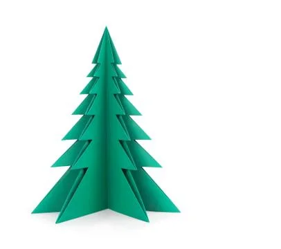 Green paper tree on a white background.  clipping patch Stock Photos