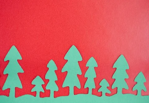 Green Paper Trees With Red Background Stock Photos
