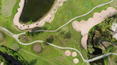 Green park golf course with river pool movement video sport club Stock Footage 138309255