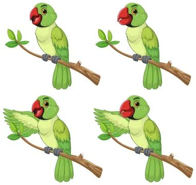 Green Parrot Animation Sequence on Tree Branch Illustrazione stock
