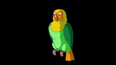 Green Parrot Greets. Classic Handmade Animation with Alpha Channel. Stock Footage 71481653