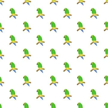 Green parrots sitting on branches seamless pattern イラスト素材