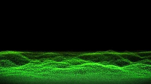 Green Particle Explosion Point Cloud Wave Landscape Black Background Stock Footage 319501180
