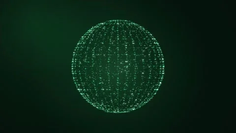 Green particle globe with a wireframe grid forming on a dark green background Vídeo Stock 344782035