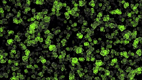 Green particles are floating and bouncing on a black background generating .. Stock Footage 301669889