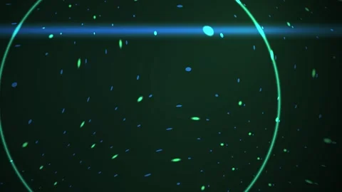 Green Particles Floating in a Glowing Circle on a Dark Digital Background Stock Footage 343722236