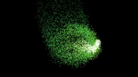 Green particles forming abstract organic shapes in dark void with soft ligh.. Video stock 343419800