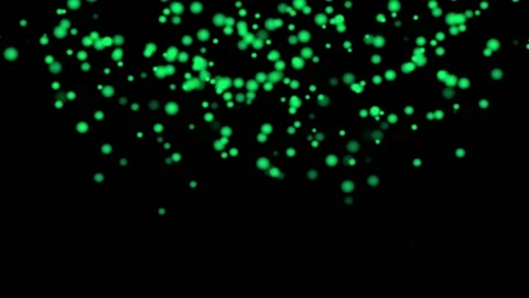 GREEN particles glowing on the black background. Black background with light  Stock Footage 218577743