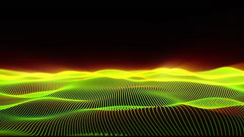 Green particles wave flow digital abstract background isolated on black bac.. Stock Illustration