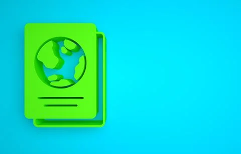 Green Passport with biometric data icon isolated on blue background Stockillustratie