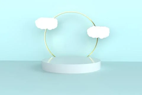 Green pastel interior wall studio room gellary White sky cloudy round golde.. Stock Photos