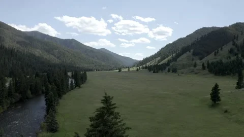 Green Pasture River Mountains Stock Footage 281260748