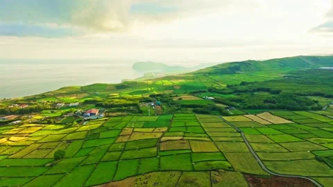 Green Patchwork Fields and Pasturelands. Terceira Island, Azores Stock Footage 346241986