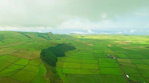 Green Patchwork Fields and Pasturelands at Sunset. Terceira Island, Azores Stock Footage 346499580
