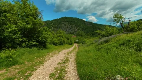 Green path winds through lush hillsides. Vrmdza Lake hike. Serbia Vídeos de archivo 338022864