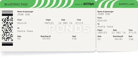 Green pattern of airline boarding pass Stock Illustration