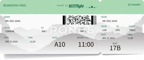 Green pattern of airline boarding pass ticket Stock Illustration