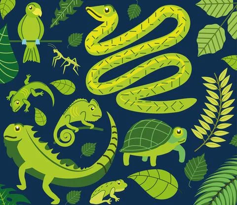 Green pattern animals Stock Illustration