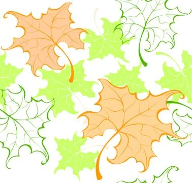 Green Pattern with Autumn Leaves Stock Illustration