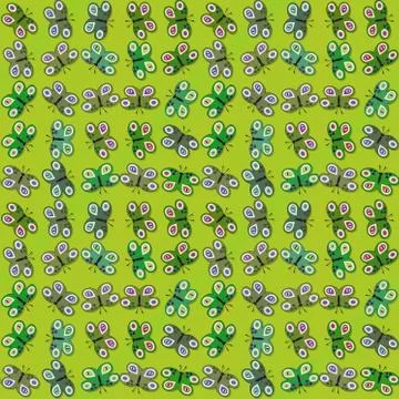 Green pattern with butterflies Stock Illustration