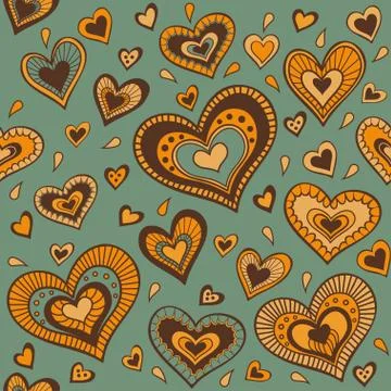 Green pattern with gold hearts Stock Illustration