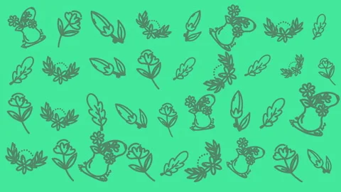 Green pattern of hand-drawn herbs and leaves Stock Footage 332613216
