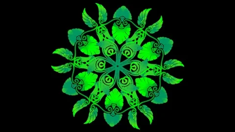 Green pattern in Indian style rotates on black background 스톡 동영상 82397766