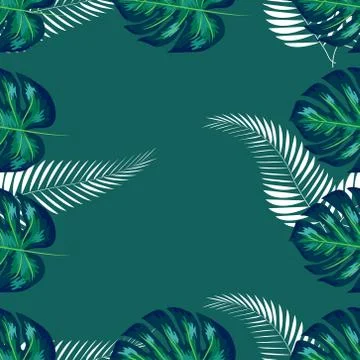 Green pattern with monstera palm leaves. Seamless summer tropical fabric desi Stock Illustration
