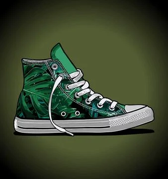 Green pattern sneakers on blue background Stock Illustration