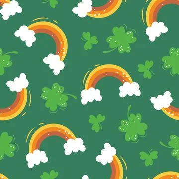 Green pattern with traditional st patrick elements rainbow clover Stock Illustration