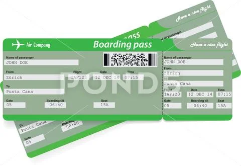 Green pattern of two airline boarding pass tickets Stock Illustration