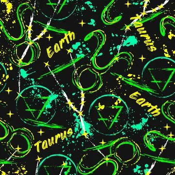 Green pattern with zodiac sign Taurus Stock Illustration