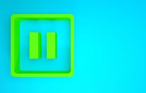 Green Pause button icon isolated on blue background. Minimalism concept. 3d i Stock Illustration