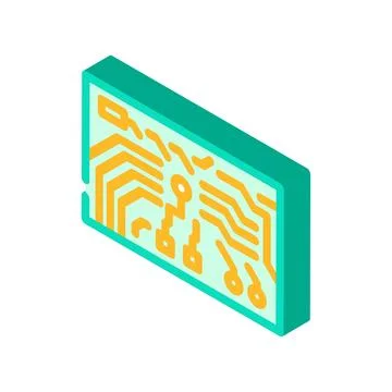 Green pcb copper tracks isometric icon vector illustration Stock Illustration