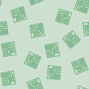 Green pcb copper tracks line seamless pattern Illustrazione stock