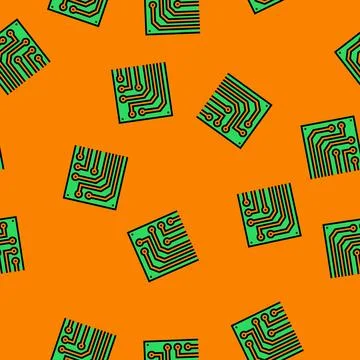 Green pcb copper tracks vector seamless pattern Stock Illustration