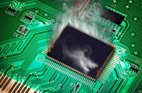 The green pcb on the lighting. steamy from overheating Stock Photos