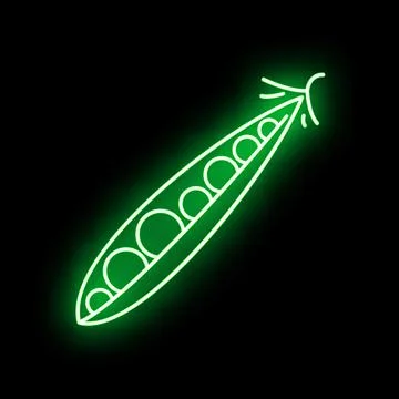 Green pea pod neon glowing dark background Stock Illustration