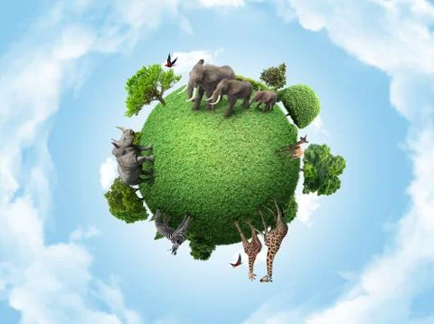 Green peace earth, miniature planet, globe concept showing a green, peaceful  Stock Illustration