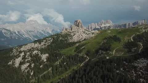 Green Peaks and Floating Clouds in the Dolomites Stock Footage 300935605