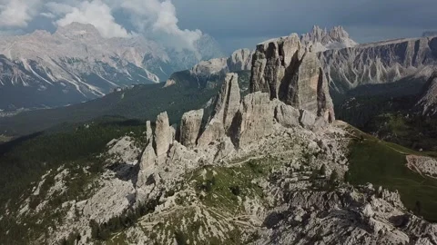 Green Peaks and Floating Clouds in the Dolomites Stock Footage 300935615