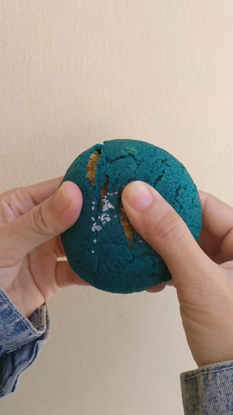 Green Peanut Cookie Broken in Half Showing Crumbly Texture Stock Footage 346116702
