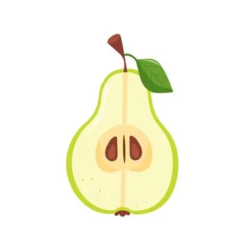 Green pear fruit cut in half isolated on white background. Vector illustration Stock Illustration