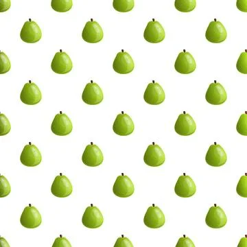 Green pear fruit seamless pattern on white background Stock Illustration