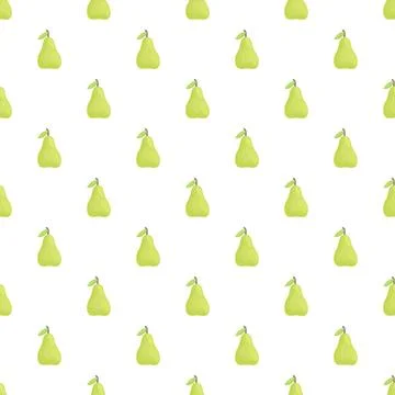 Green pear fruit seamless pattern on white background Illustrazione stock